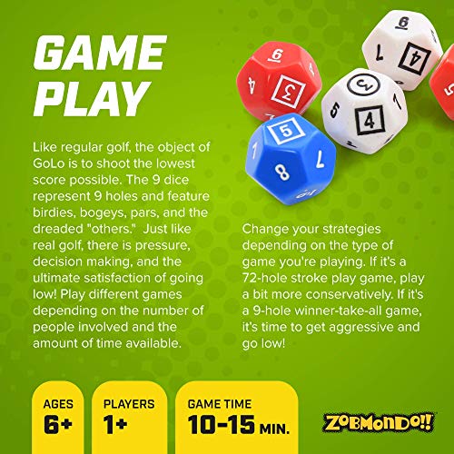 Zobmondo!! GOLO Golf Dice Game | for Golfers, Families, and Kids | Portable Fun Game for Home, Travel, Camping, Vacation, Beach | Award Winner