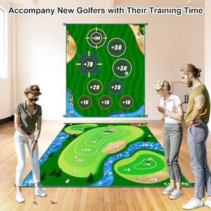 TOTOSIN Golf Chipping Game Mat, Double Sided Golf Hitting Mat,6x5 FT Golf Practice Mat Outdoor Indoor Golf Games for Adults,Score Sticky Playing Golf Balls for Home Backyard Garage Game(No Club)