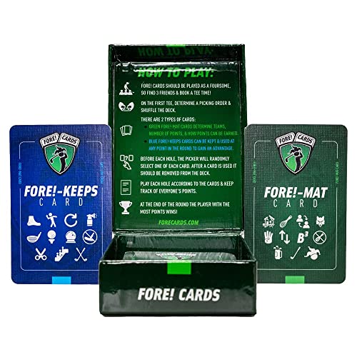 Fore! Cards On-Course Golf Game | Fun Interactive Golf Game | Spice Up Your Next Round | 50 Card Deck Makes Every Hole a Different Challenge | Perfect for Any Golfer