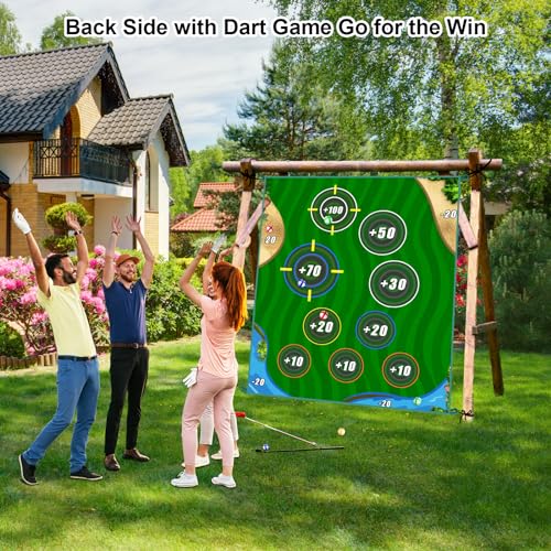 TOTOSIN Golf Chipping Game Mat, Double Sided Golf Hitting Mat,6x5 FT Golf Practice Mat Outdoor Indoor Golf Games for Adults,Score Sticky Playing Golf Balls for Home Backyard Garage Game(No Club)