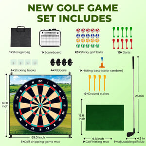 FINCOME Golf Chipping Game Mat Set,Dart Practice Hitting Mats Golf Game for Adults Indoor Outdoor,Backyard Play Equipment Stick Chip Game Golf Set with Sticky Balls and Darts