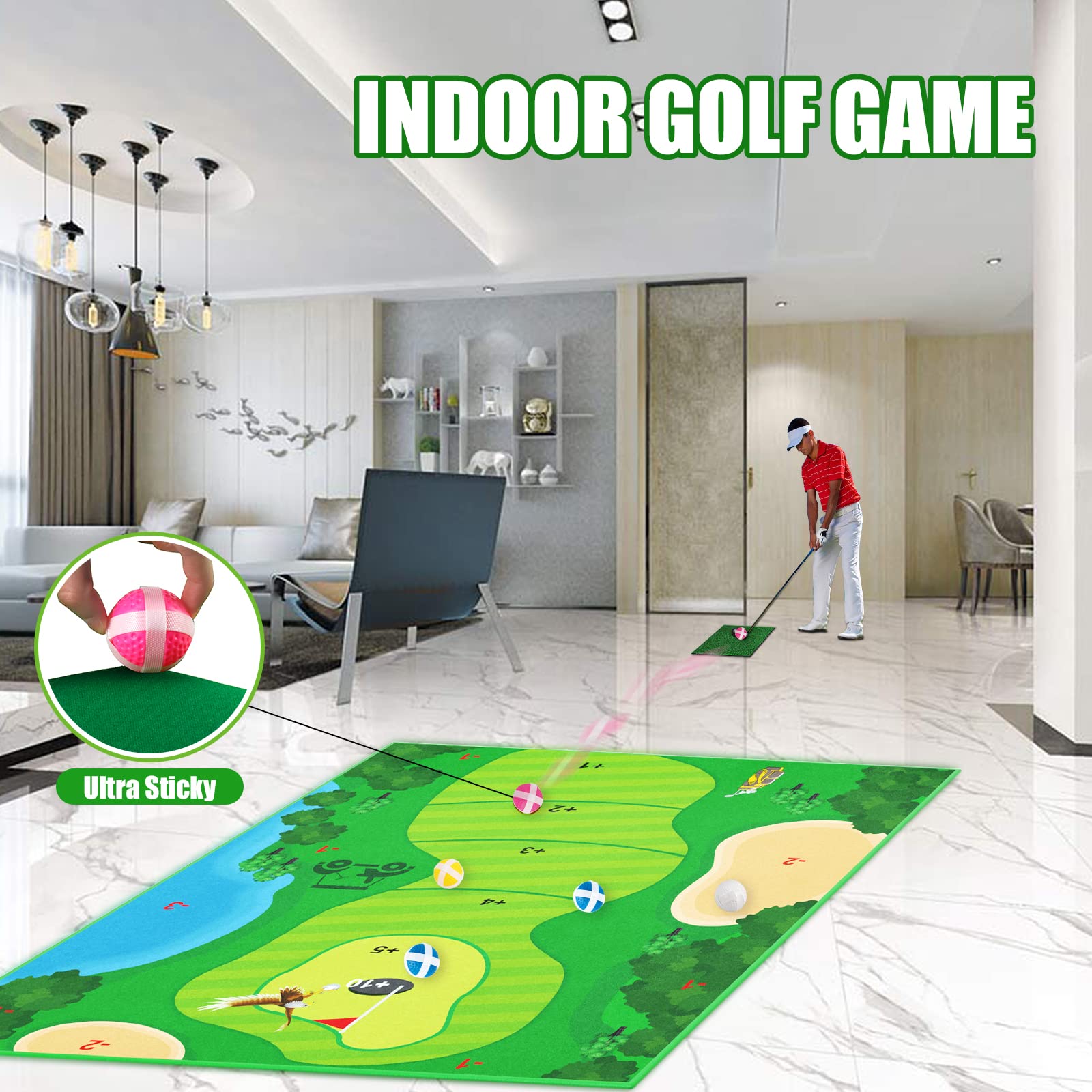 Velcro Chipping Golf Game Mat Golf Practice Mats Indoor Outdoor Games for Adults and Family Stick Chip Game Golf Set Kids Outdoor Play Equipment Backyard Games Outdoor Toys Gifts for Kids