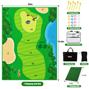 Velcro Chipping Golf Game Mat Golf Practice Mats Indoor Outdoor Games for Adults and Family Stick Chip Game Golf Set Kids Outdoor Play Equipment Backyard Games Outdoor Toys Gifts for Kids