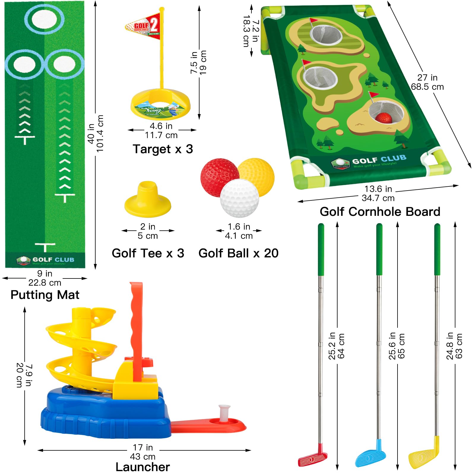 Liberry Kids Golf Club Set with 20 Balls, Retractable Clubs & Launcher, Toddler Indoor Outdoor Sports Toys for 3 4 5 Years Old, Fun Exercise Game, Birthday Gift for Boys Girls