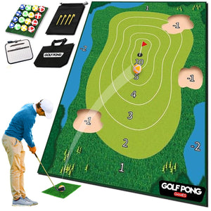 Full Swing Sports - Chip Off Challenge Chip and Stick Game - Battle Royale Golf Game with 6'x4' Premium Golf Chipping Mat, Sticky Golf Pro, Golf Games for Adults Indoors