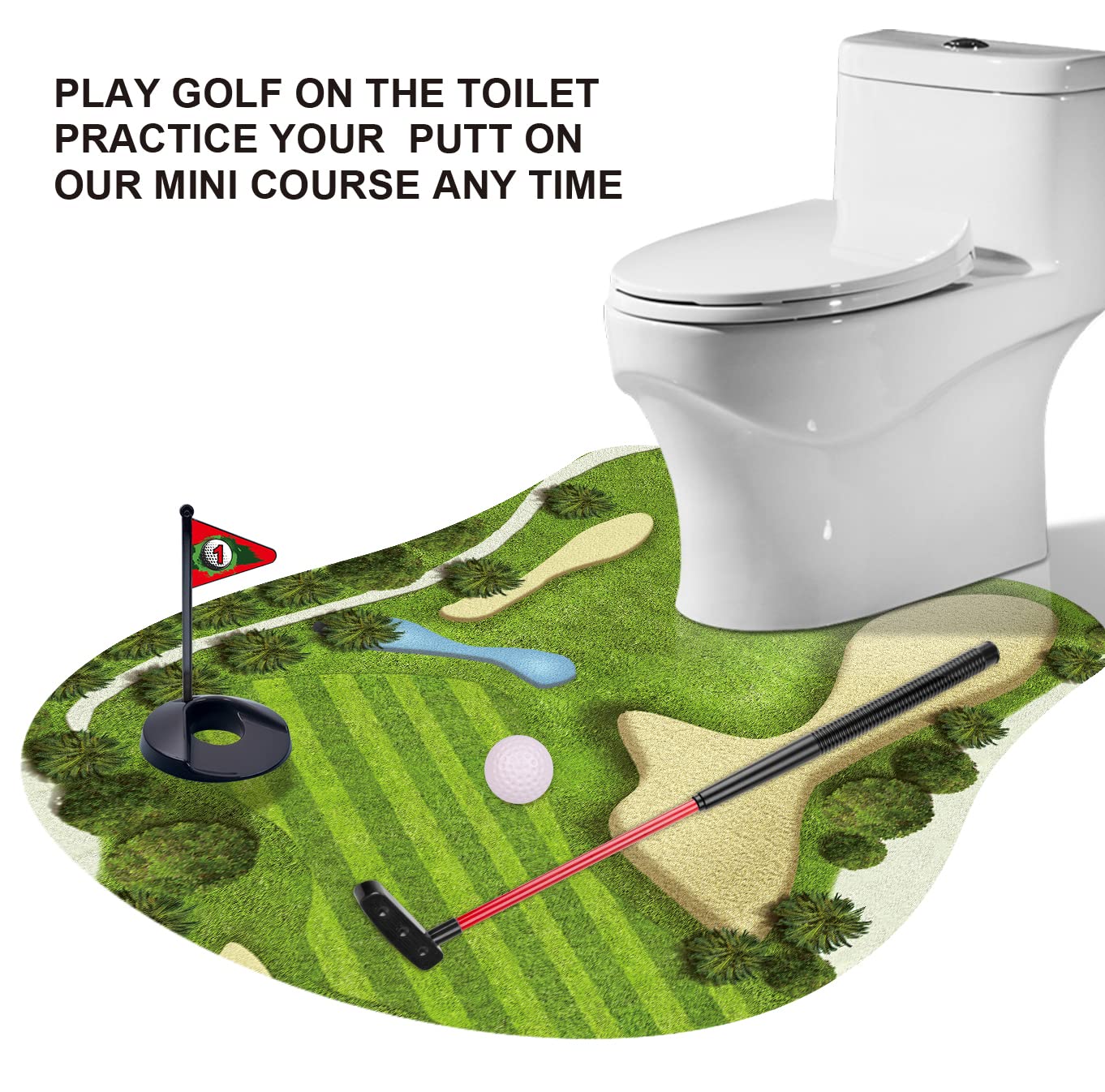 GOODLYSPORTS Toilet Golf Game-Practice Mini Golf in Any Restroom/Bathroom - Great Toilet Time - Dad Gifts, Funny Gifts for Dad, Funny White Elephant Gifts, Gag Gifts for Husband, Boyfriend, Men.