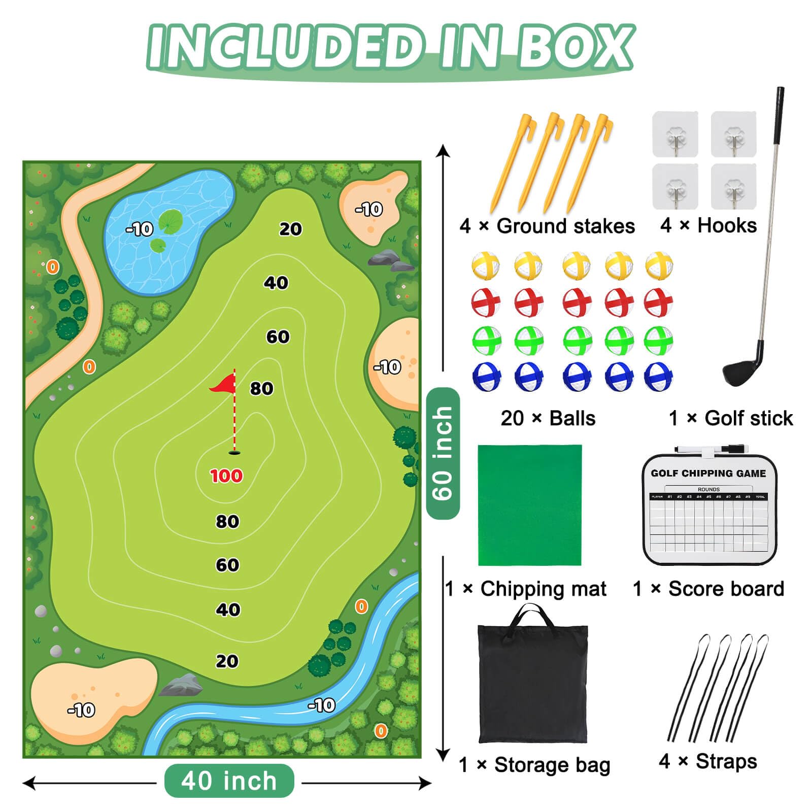 Golf Chipping Game Mat: Chip Games Sticky Practice Golf Game Set for Adults Kids Indoor Outdoor Backyard Garden Party Practice Golf Balls Putting Pitching Hitting Casual Mat (Golf Game Mat Style 1)