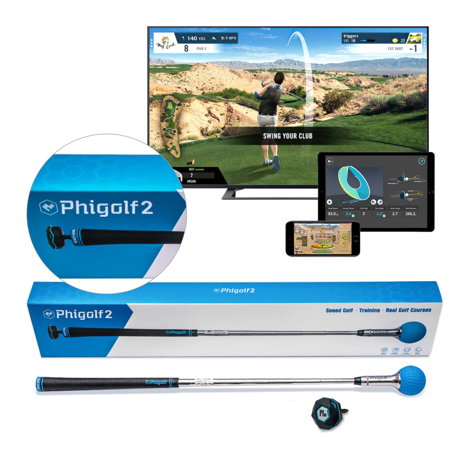 PHIGOLF Home Golf Simulator, Enjoy Adroid, iOS Connect Golfing with Smart Motion Sensor and Swing Stick for Indoor and Outdoor Fun