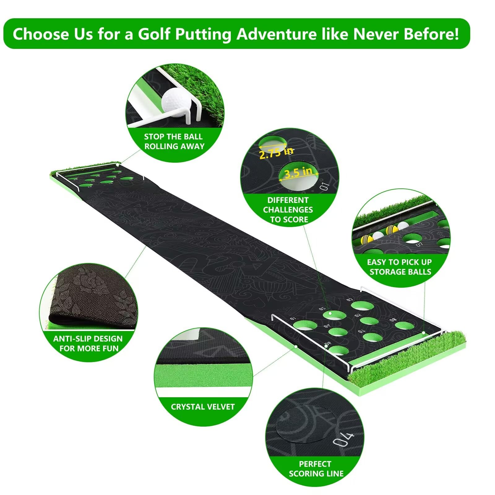 Golf Pong Game Set Golf Pong Putting Game Indoor Putting Green with 2 Adjustable Putter 8 Golf Ball and Carrying Bag for Indoors Pong Backyard