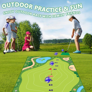 Golf Chipping Game Mat: Chip Games Sticky Practice Golf Game Set for Adults Kids Indoor Outdoor Backyard Garden Party Practice Golf Balls Putting Pitching Hitting Casual Mat (Golf Game Mat Style 1)