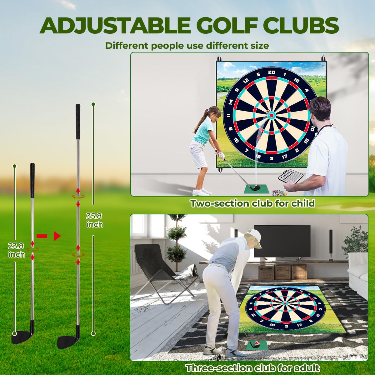 FINCOME Golf Chipping Game Mat Set,Dart Practice Hitting Mats Golf Game for Adults Indoor Outdoor,Backyard Play Equipment Stick Chip Game Golf Set with Sticky Balls and Darts