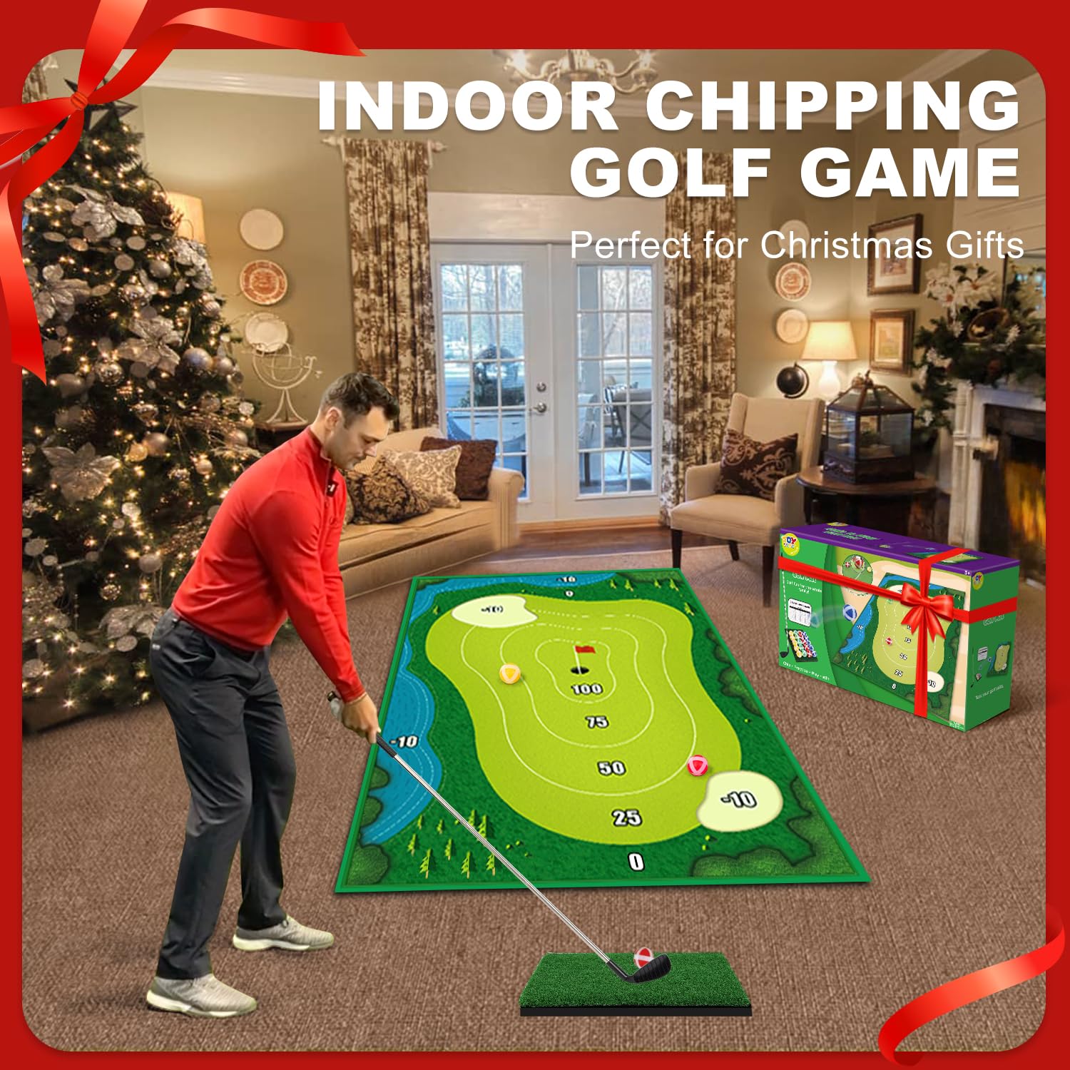 TOY Life Chipping Golf Practice Mats Golf Game Training Mat Indoor Outdoor Games for Adults Family Kids Outdoor Play Equipment Stick Chip Golf Set Backyard Game(Patented)