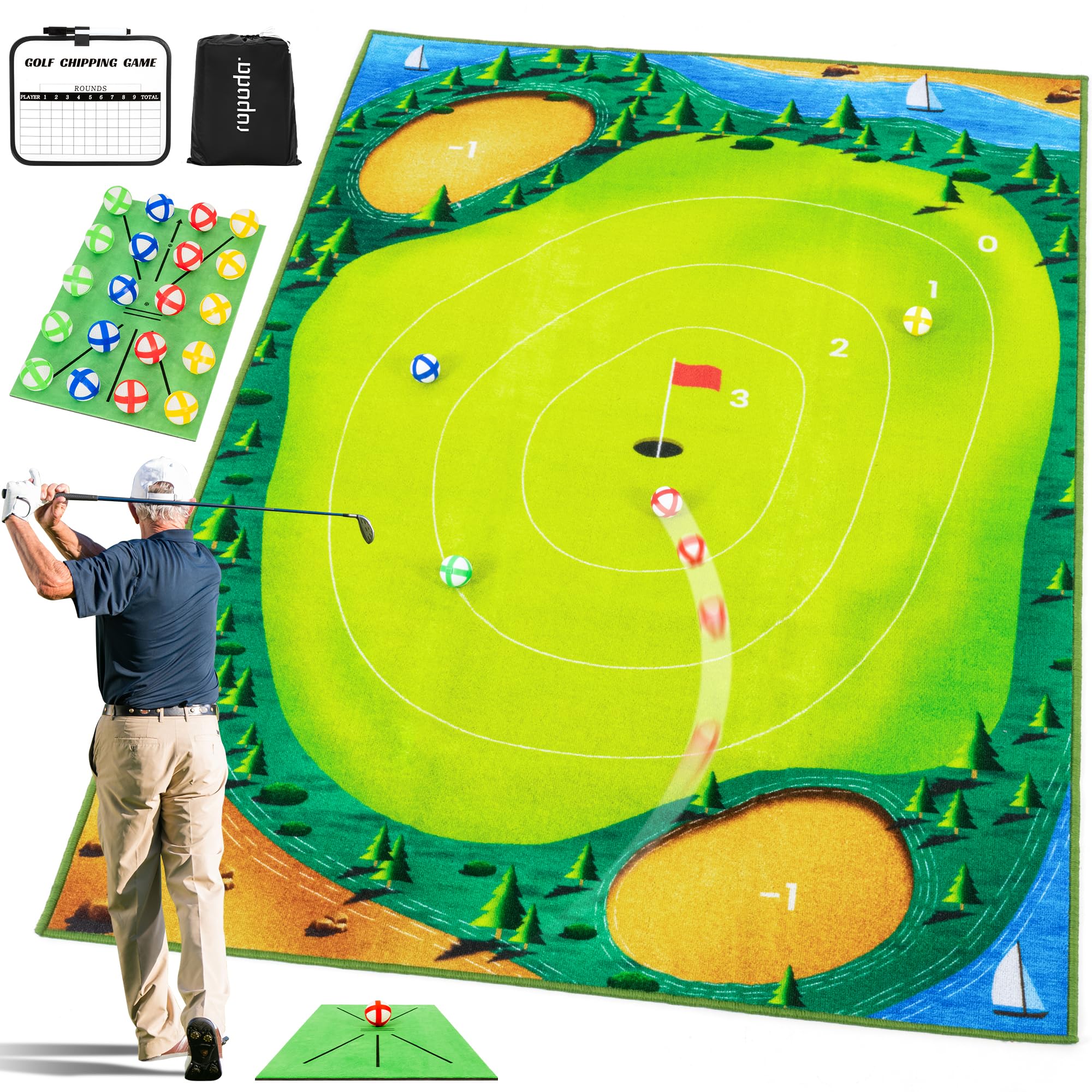 ropoda Golf Game,Golf Chipping Game, Giant Size Targets with Chipping Mat, Golf Chipping Practice Mats, Stick and Chip Golf Game, Indoor Outdoor Games-Choose Classic or Darts