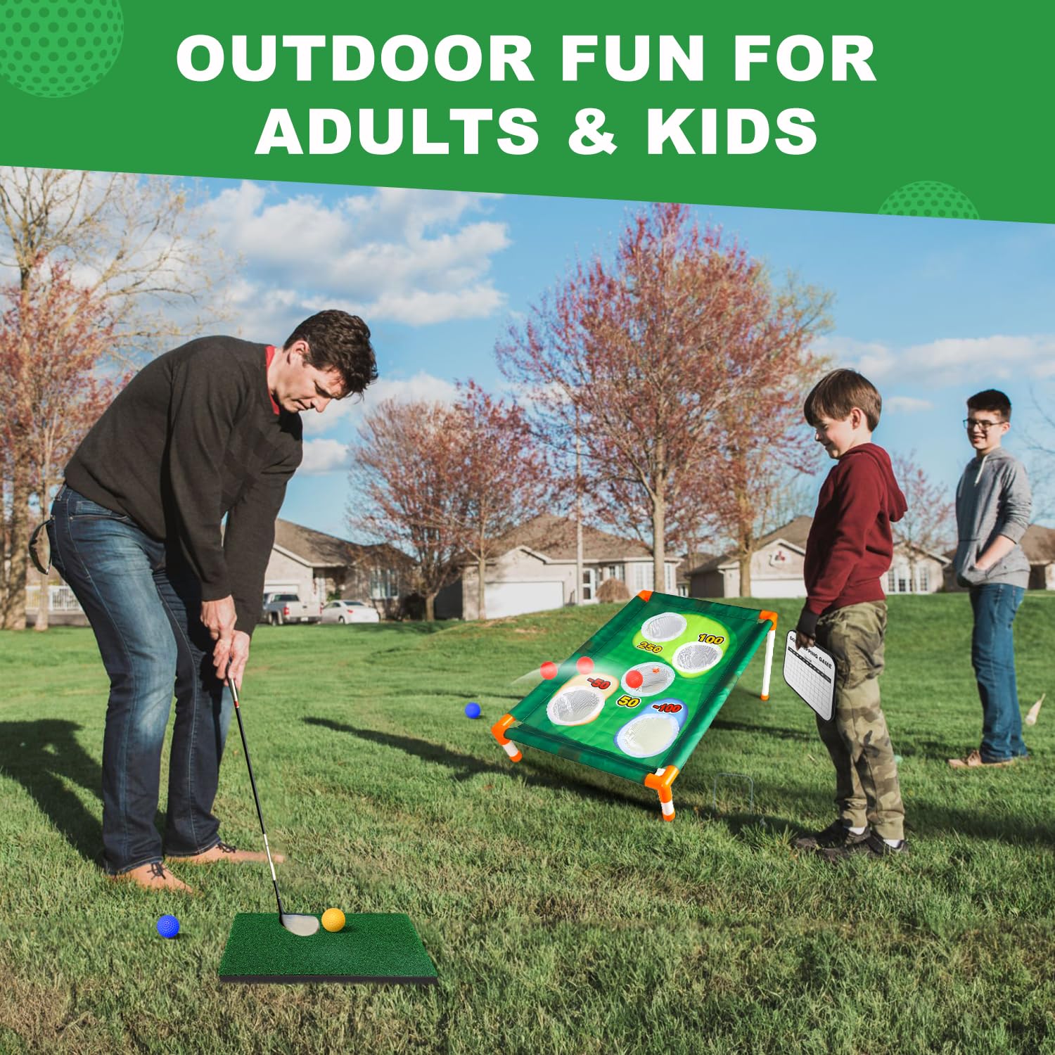 TOY Life Golf Cornhole Game Golf Corn Hole Set Chipping Golf Game for Adults Kids Backyard Golf Toss Game Golf Yard Corn Hole Game Golf Training Equipment Outdoor Indoor Golf (NO Club Included)