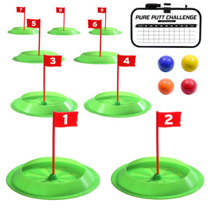 GoSports Pure Putt Challenge Mini Golf Game - Build Your Own Course at Home, the Office or On the Green - Includes 9 Holes, 4 Balls, Dry-Erase Scorecard, Tote Bag & Rules