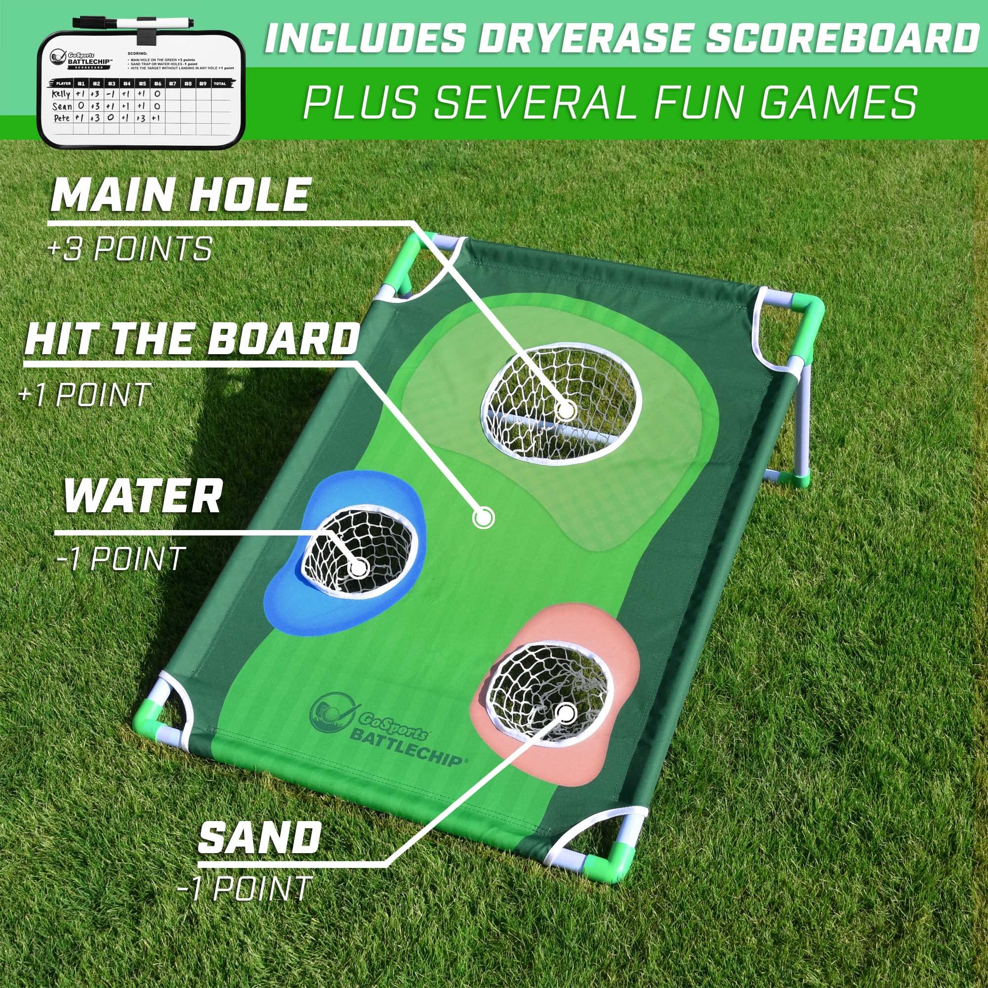 GoSports BattleChip Games Backyard Golf Cornhole Game - 9 Holes, Nylon, BattleChip Classic, Foldable, Includes 2 Targets, 2 Chipping Mats, 16 Foam Balls, Scorecard and Carry Case