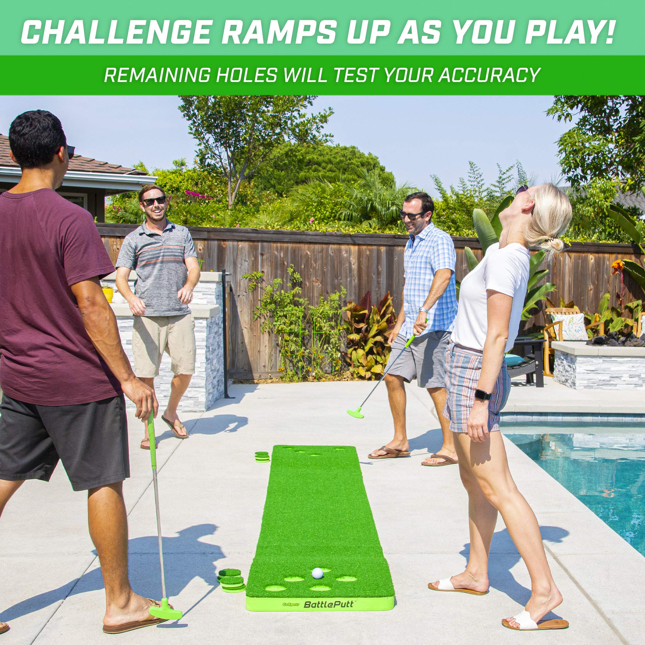 GoSports BattlePutt Golf Putting Game, 2-on-2 Pong Style Play with 11 ft Putting Green, 2 Putters and 2 Golf Balls