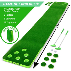 GoSports BattlePutt Golf Putting Game, 2-on-2 Pong Style Play with 11 ft Putting Green, 2 Putters and 2 Golf Balls