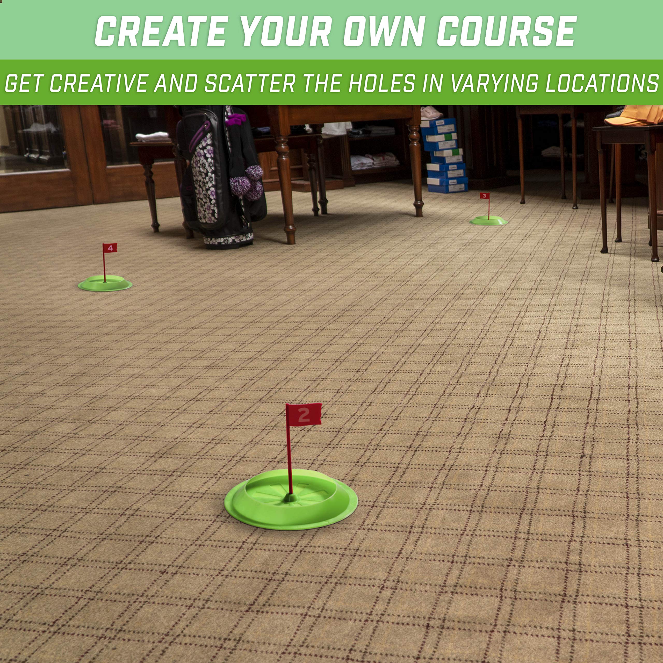 GoSports Pure Putt Challenge Mini Golf Game - Build Your Own Course at Home, the Office or On the Green - Includes 9 Holes, 4 Balls, Dry-Erase Scorecard, Tote Bag & Rules